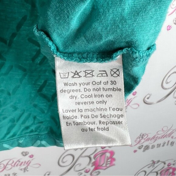 Lazy Oaf cropped tshirt digital clock look pattern writing Teal Logo Crop Top - Picture 6 of 8